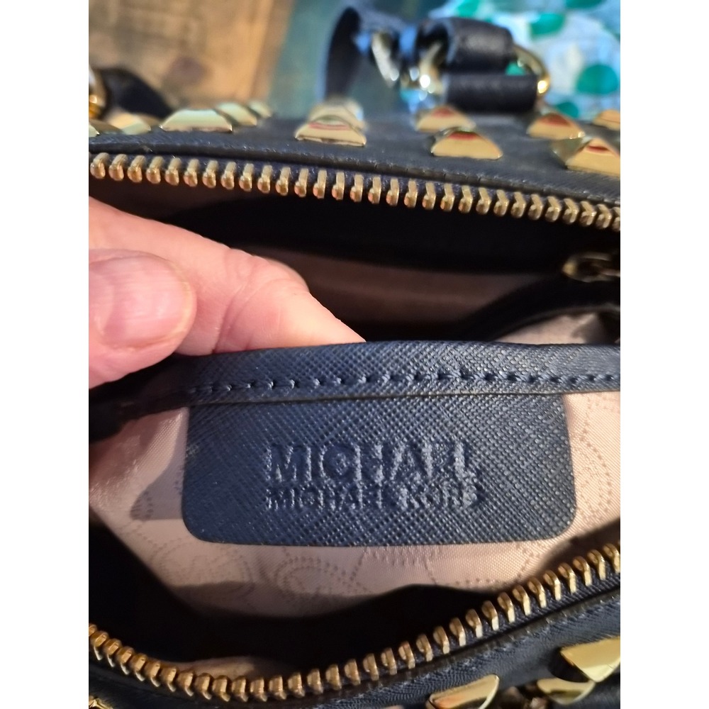 Michael Kors Grayson Navy Saffiano Leather Studded Satchel Bag and Wallet Set - Picture 10 of 10
